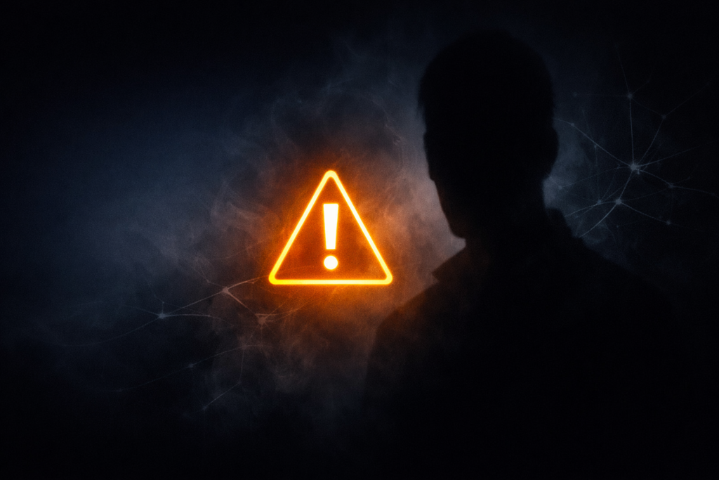 Dark empath case study cover showing a shadowed figure and a warning triangle symbol representing 9 warning signs.