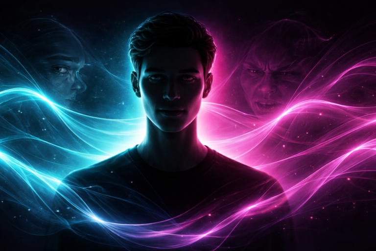 Neon illustration representing a dark empath personality test and warning signs