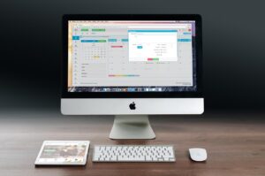 Illustration of AI technology integrated into modern workplace environment