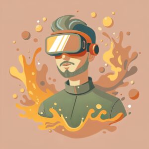 Futuristic virtual reality gaming setup with AI elements